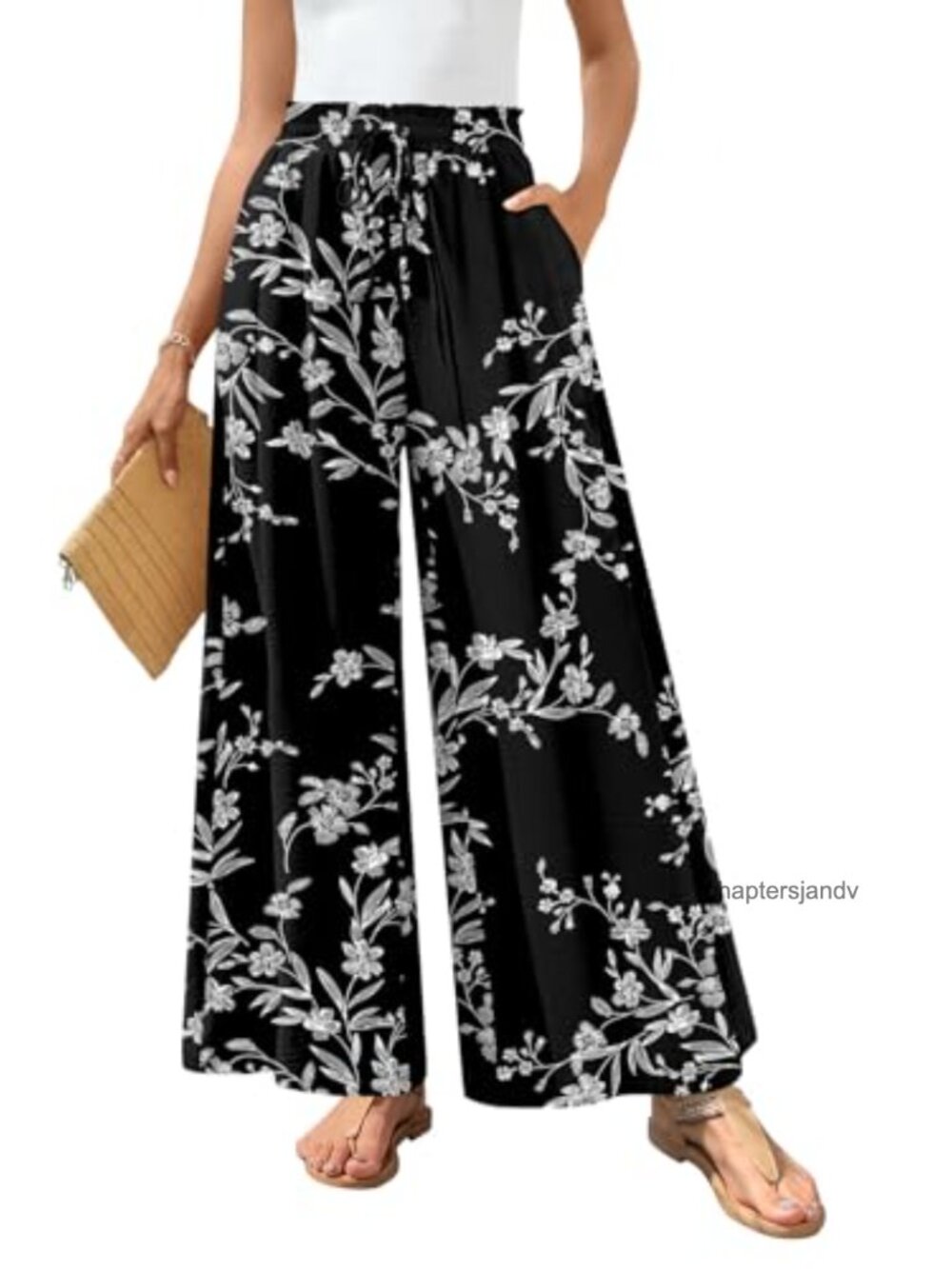 Wide Leg Palazzo Pants High Waist Drawstring Flowy Linen Beach Teacher Outfit